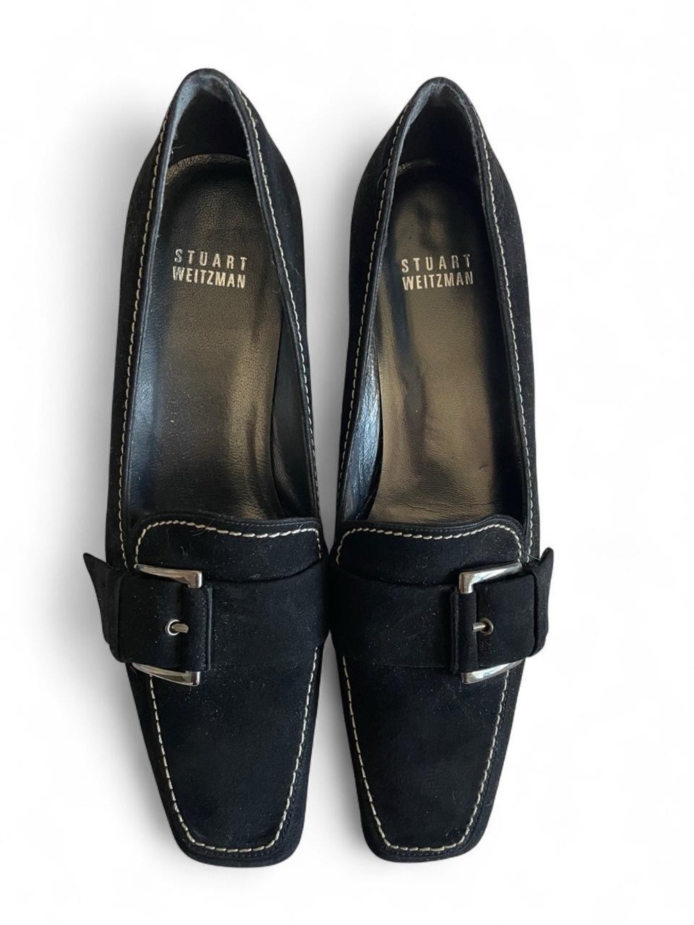 Stuart Weitzman Suede Chain-Link Accents Loafers